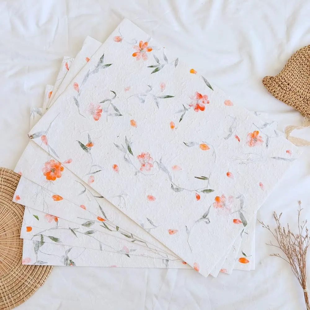 Handmade Thick Natural Flowers Mulberry Paper Sheets Painting, Writing Handmade Paper, Decorative Paper, Card Making Paper DIY Craft (Starburst Flowers/Grass, 20"x14")