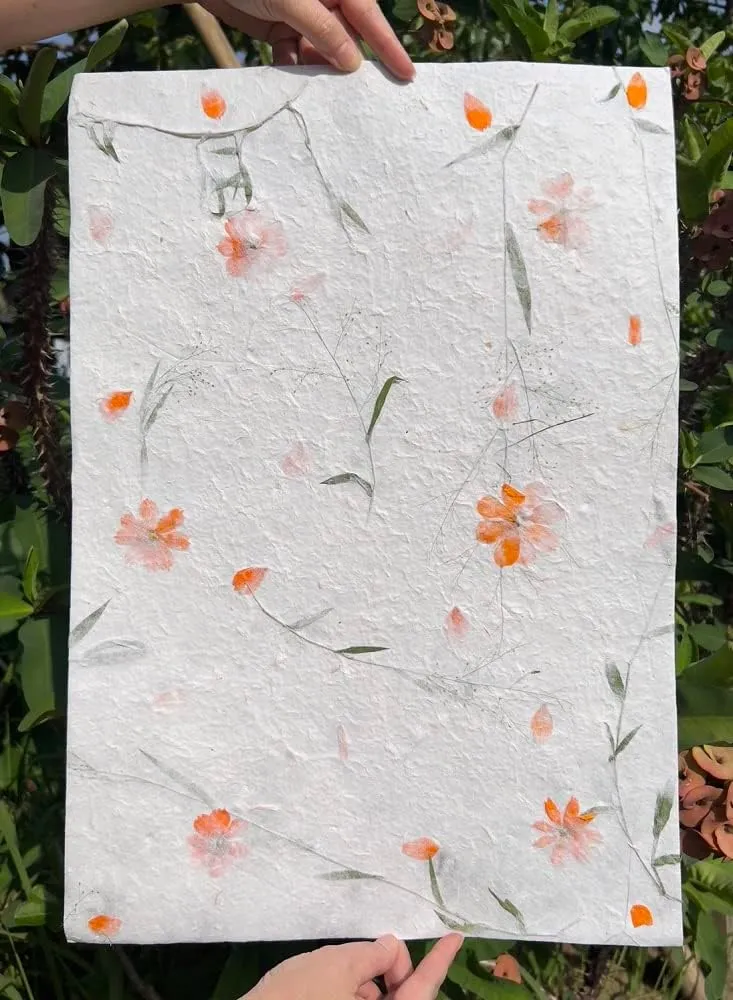 Handmade Thick Natural Flowers Mulberry Paper Sheets Painting, Writing Handmade Paper, Decorative Paper, Card Making Paper DIY Craft (Starburst Flowers/Grass, 20"x14")