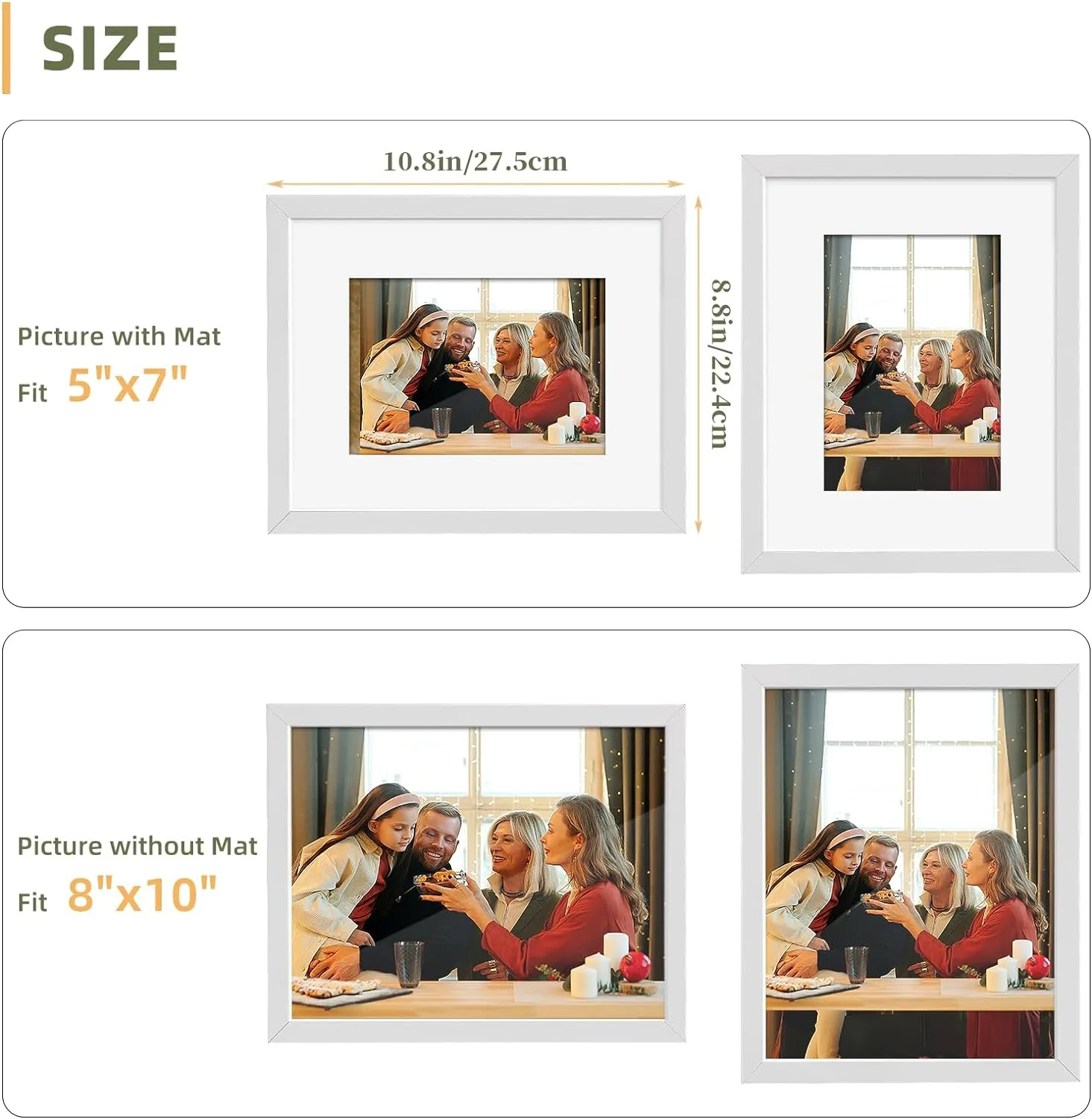 HappyHapi 8x10 Picture Frame Set of 6, 8x10 White Picture Frame Display Pictures 5x7 with Mat or 8x10 Without Mat. Wall Hanging Photo Frame or Tabletop Display Gallery Frame (White)