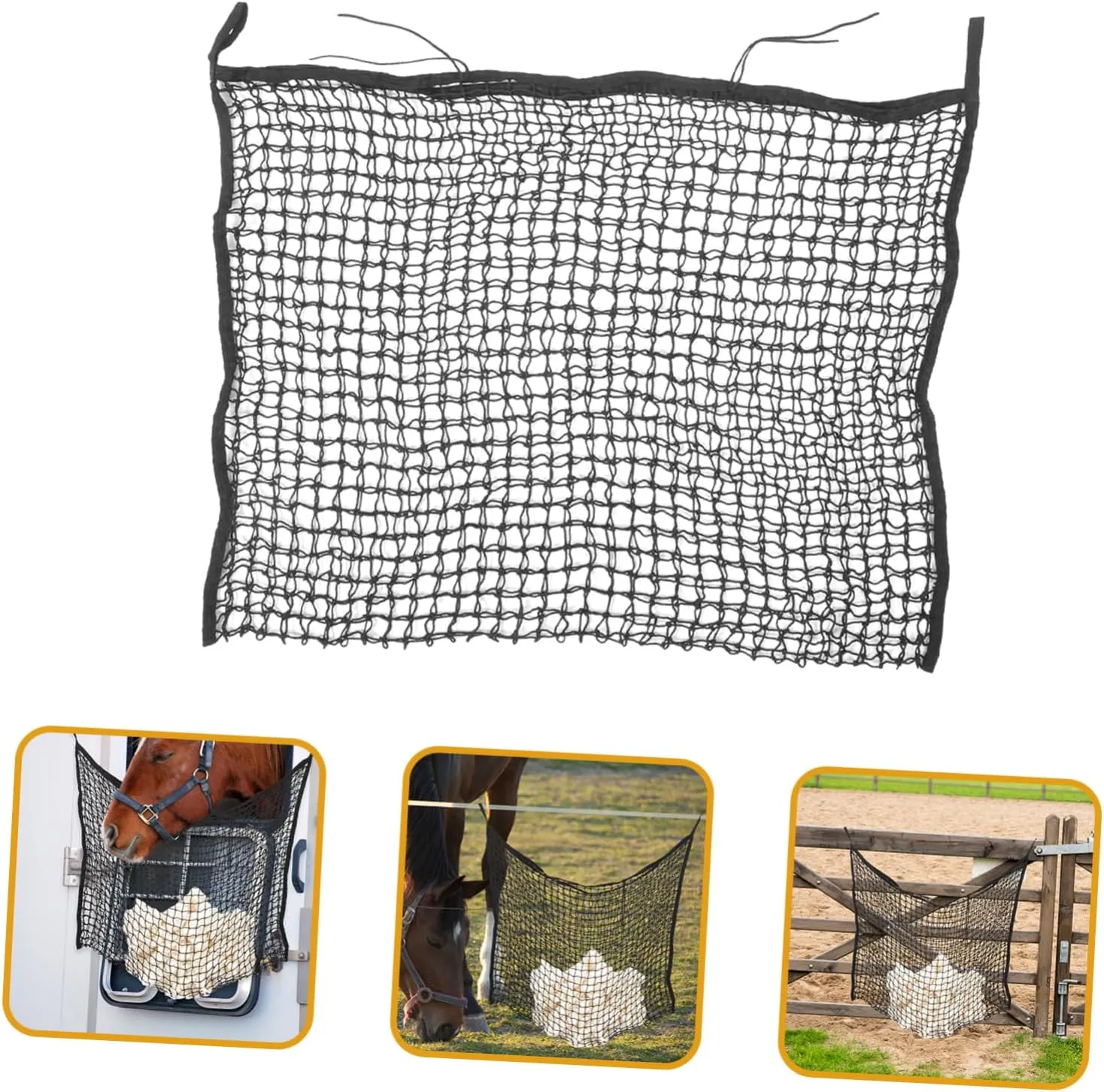 Happyyami Horse Feeder Bags Slow Feeder Hay Bags for Horses 120 * 90cm Black Sturdy Hay Bag for Horse Farm Use