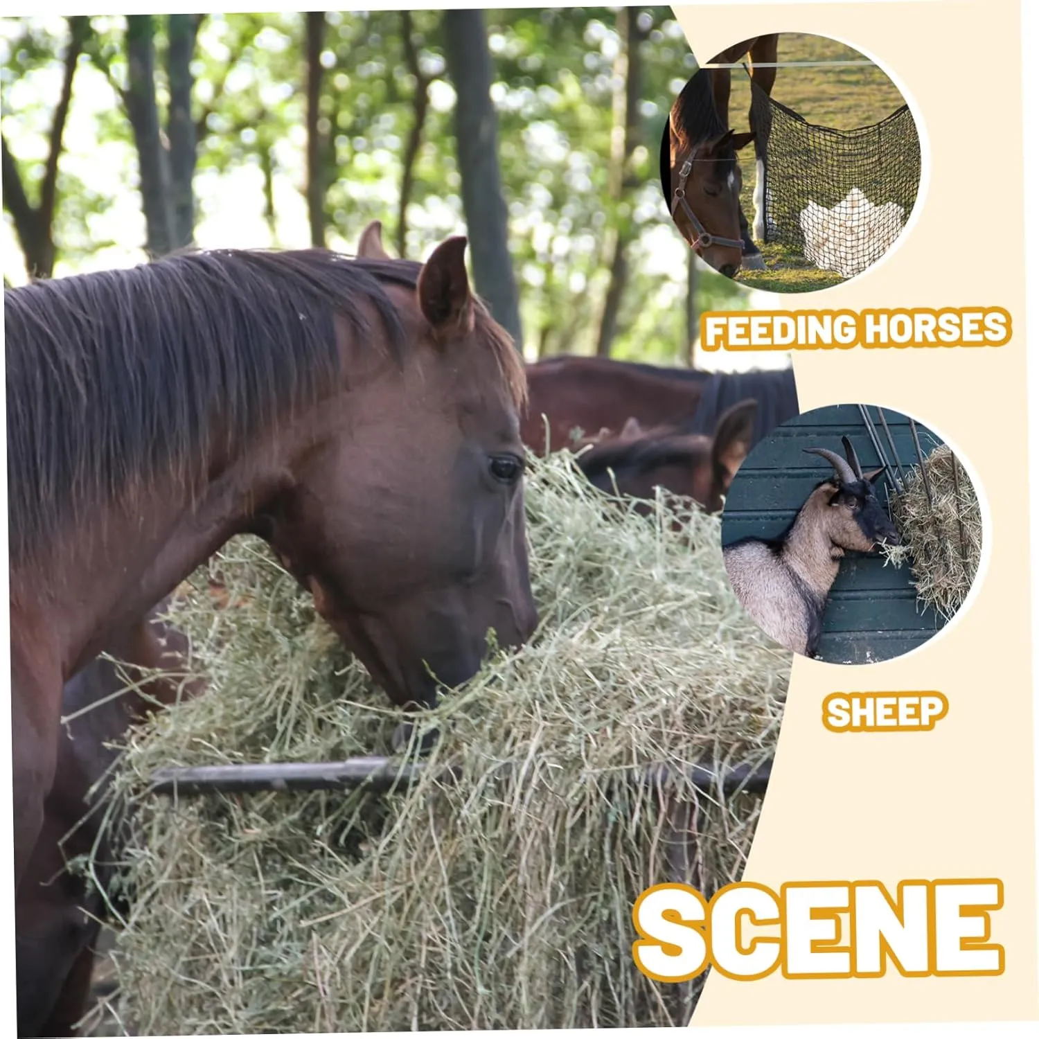 Happyyami Horse Feeder Bags Slow Feeder Hay Bags for Horses 120 * 90cm Black Sturdy Hay Bag for Horse Farm Use