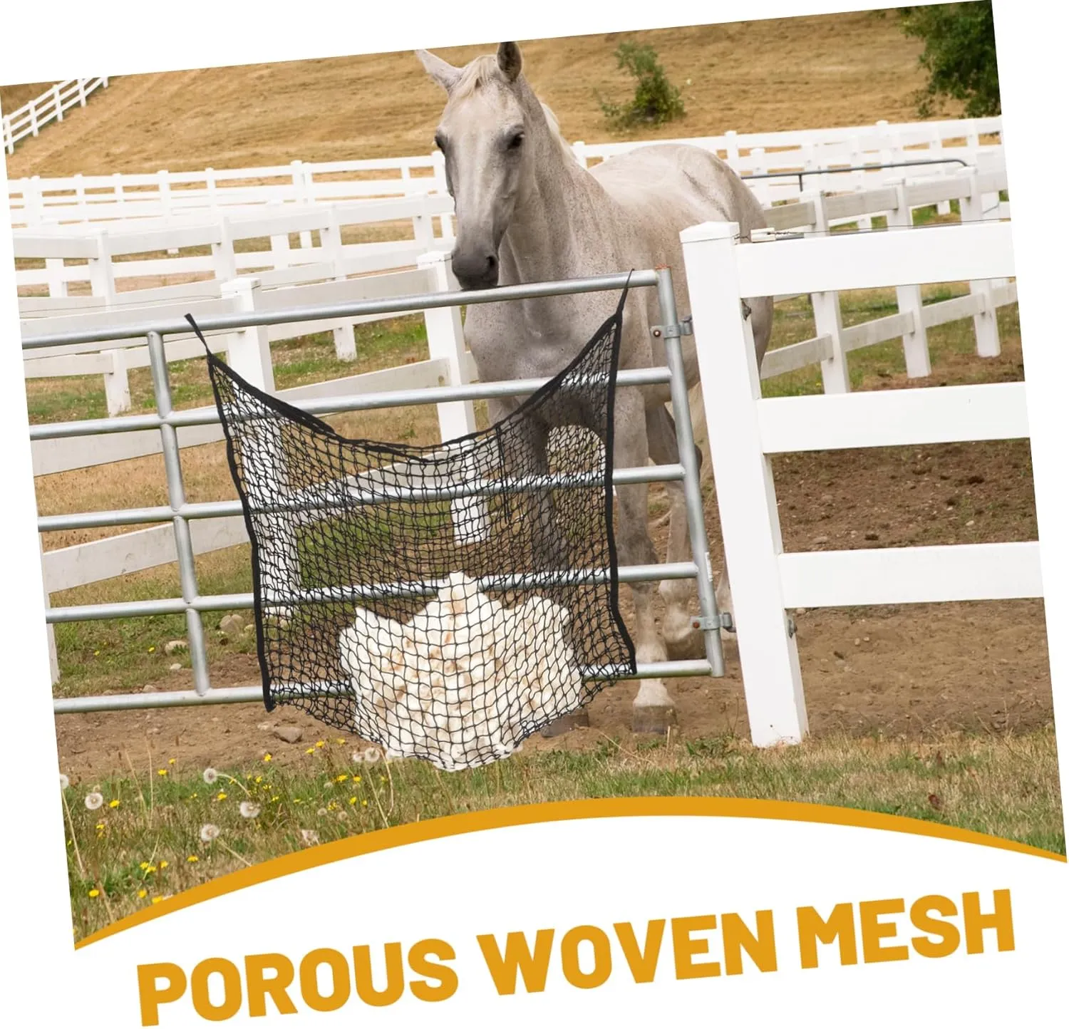 Happyyami Horse Feeder Bags Slow Feeder Hay Bags for Horses 120 * 90cm Black Sturdy Hay Bag for Horse Farm Use
