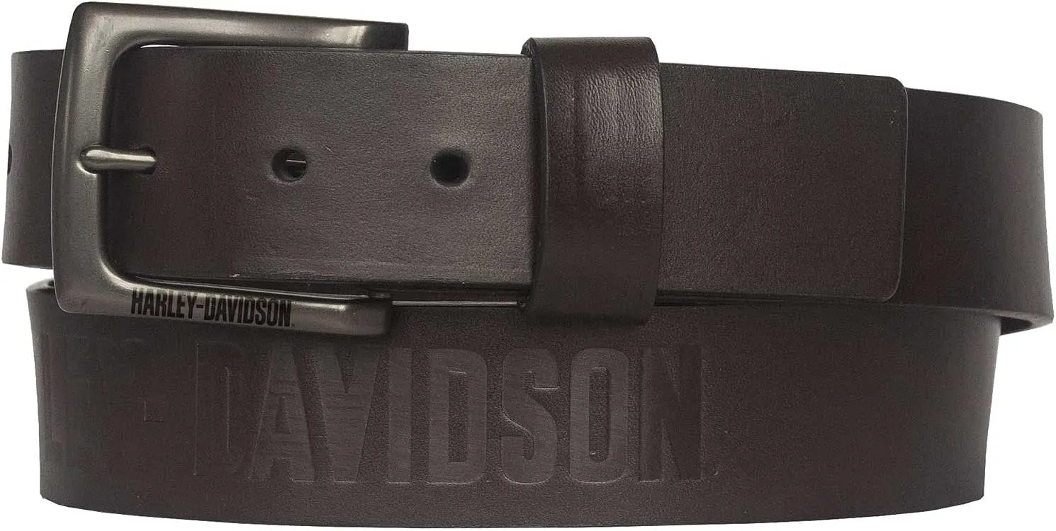 Harley-Davidson Men's Vintage Race Genuine Brown Leather Belt - Antique Nickel