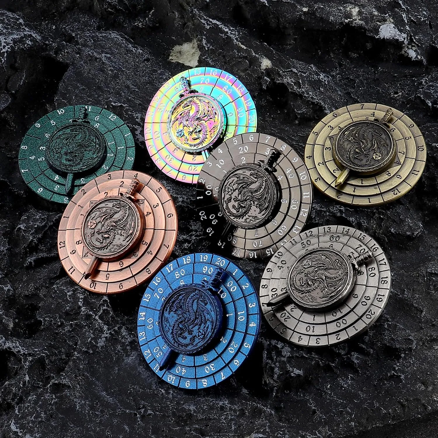 Haxtec Spinner Dice Set - 7-in-1 Metal DND Dice, Unique Antique Rotating Design for Dungeons and Dragons, D&D Gifts, RPG Role Playing Gaming