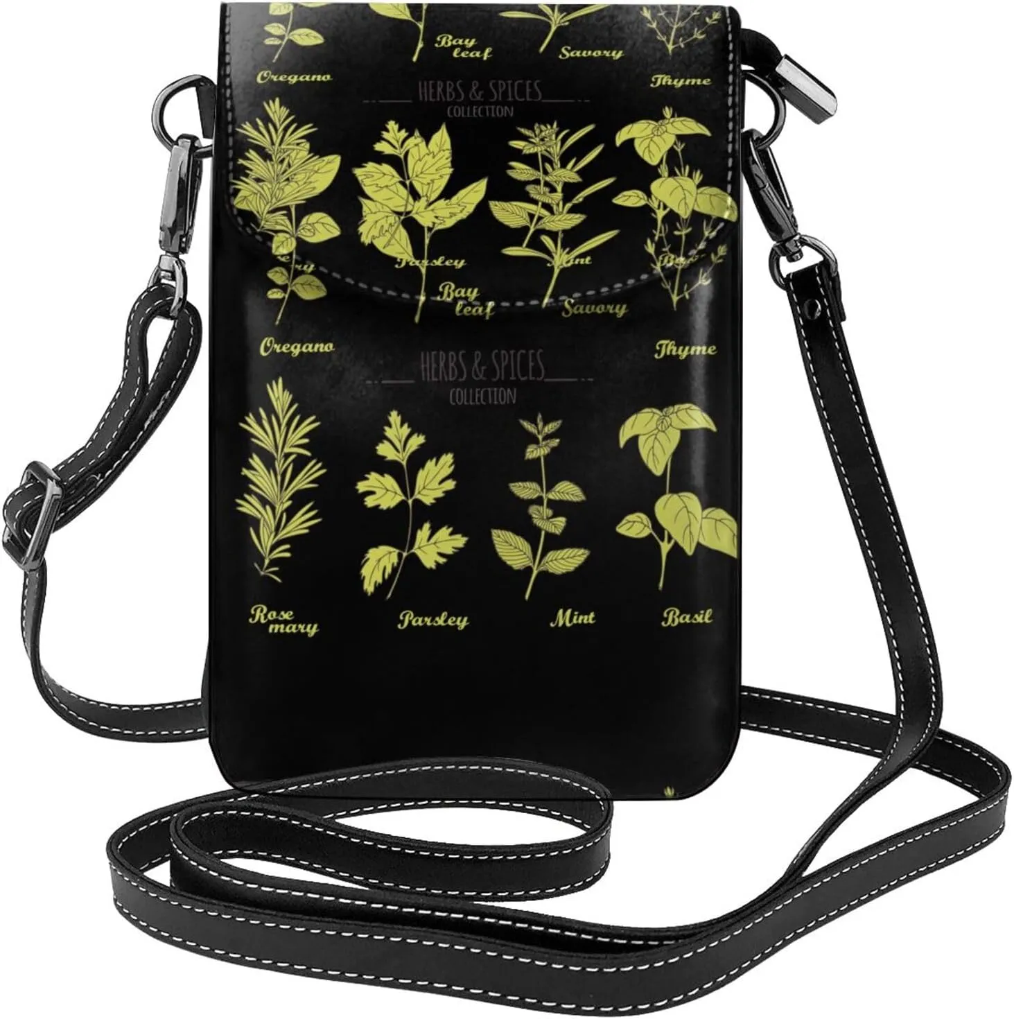 Herbs and Spices Print Small Crossbody Bags for Women Leather Cell Phone Purses Mini Leather Shoulder Handbag Adjustable Strap