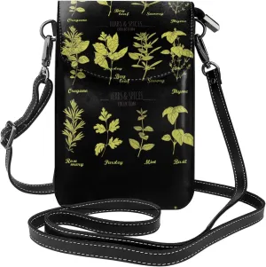 Herbs and Spices Print Small Crossbody Bags for Women Leather Cell Phone Purses Mini Leather Shoulder Handbag Adjustable Strap