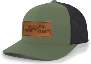 Heritage Pride in Musk We Trust Elon Laser Engraved Leather Patch Mesh Back Trucker Hat