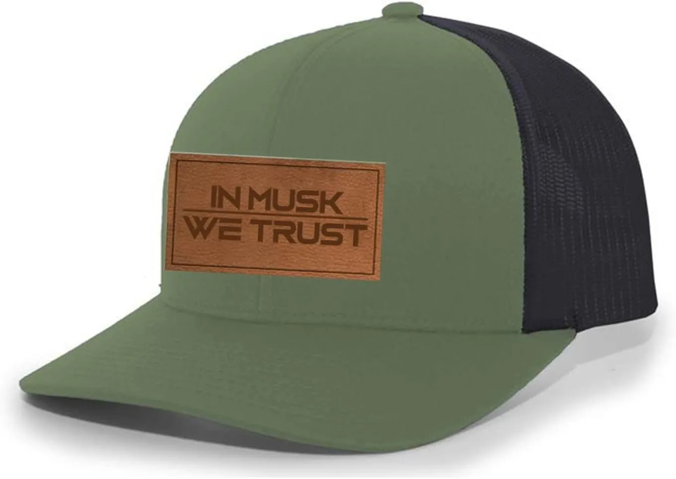 Heritage Pride in Musk We Trust Elon Laser Engraved Leather Patch Mesh Back Trucker Hat