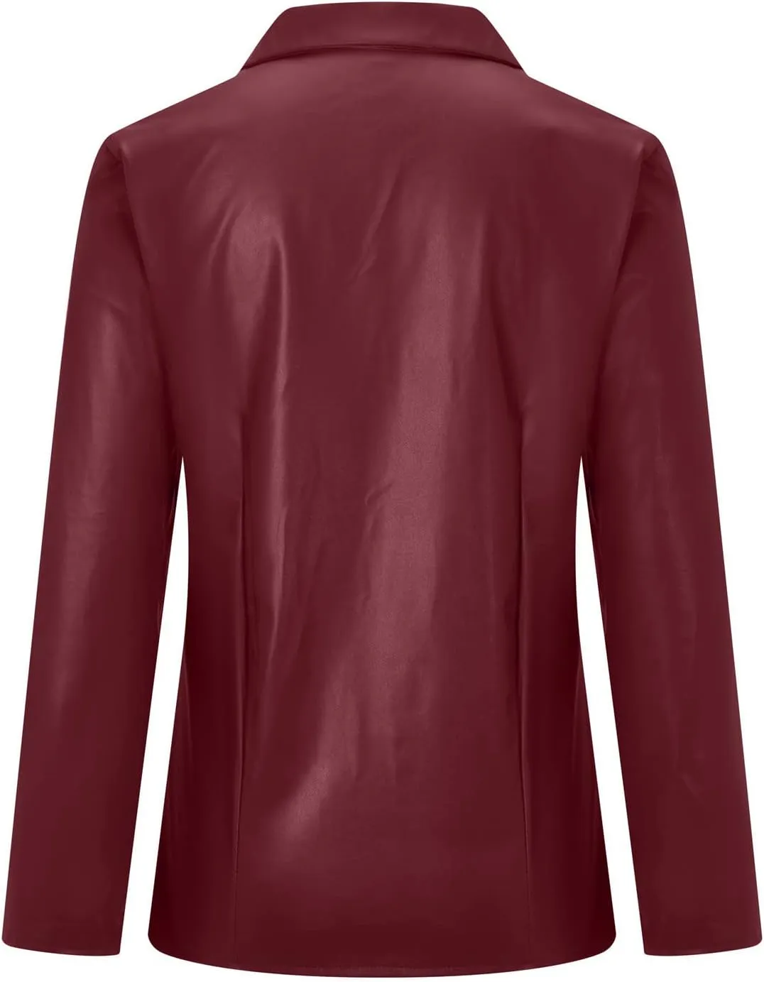 HGps8w Womens Sexy PU Faux Leather Button Down Shirts Slim Fitted Long Sleeve V Neck Blouses Tops with Pocket