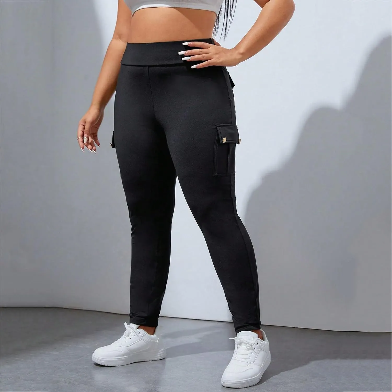 High Waisted Leggings for Women Tummy Control Elastic Jogger Pants Solid Color Athletic Pants for Running Cycling Yoga