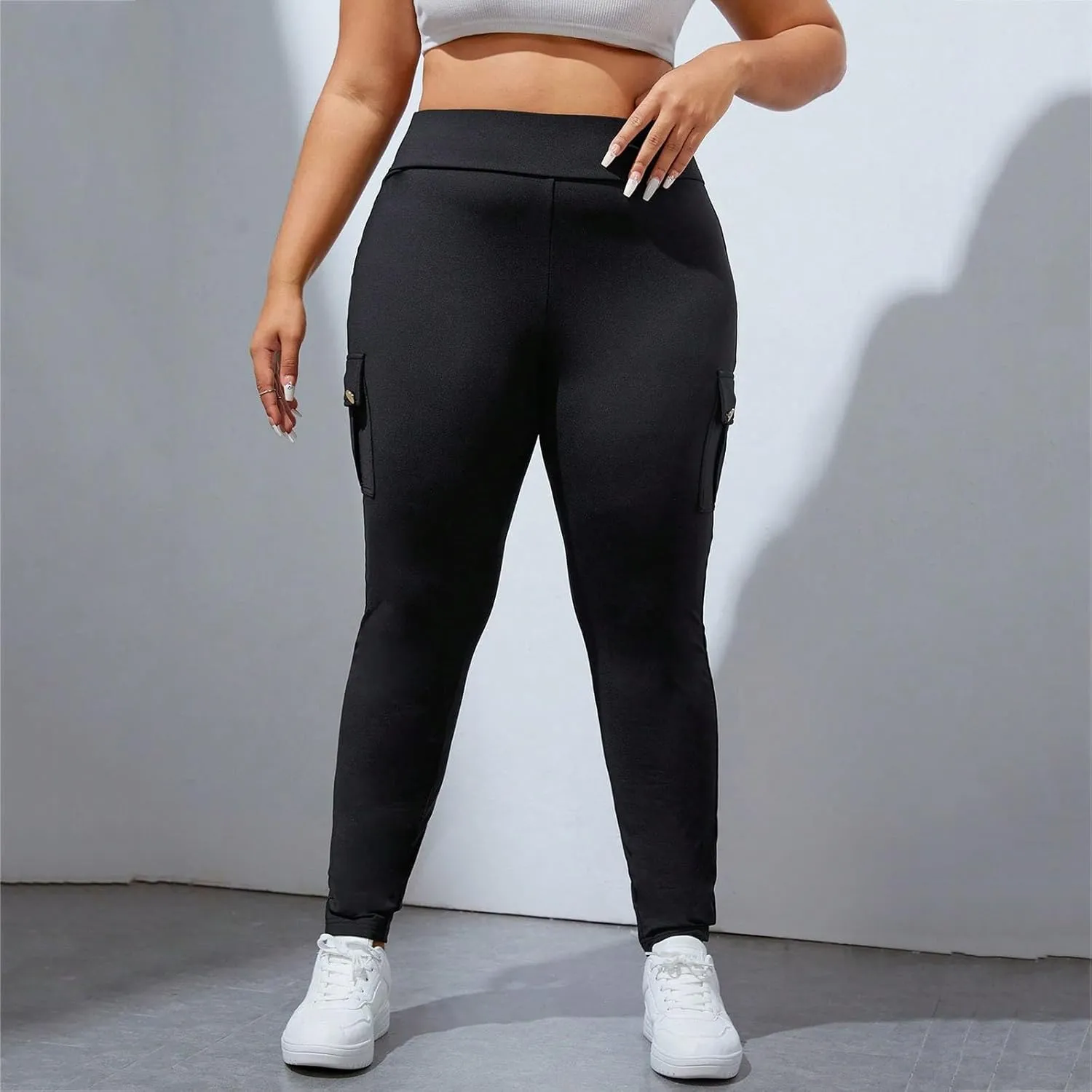 High Waisted Leggings for Women Tummy Control Elastic Jogger Pants Solid Color Athletic Pants for Running Cycling Yoga