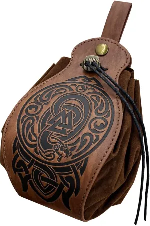 HiiFeuer Medieval Faux Leather Pouch, Portable Drawstring Purse, Vintage Belt Pouch Dice Bag For LARP Ren Faire