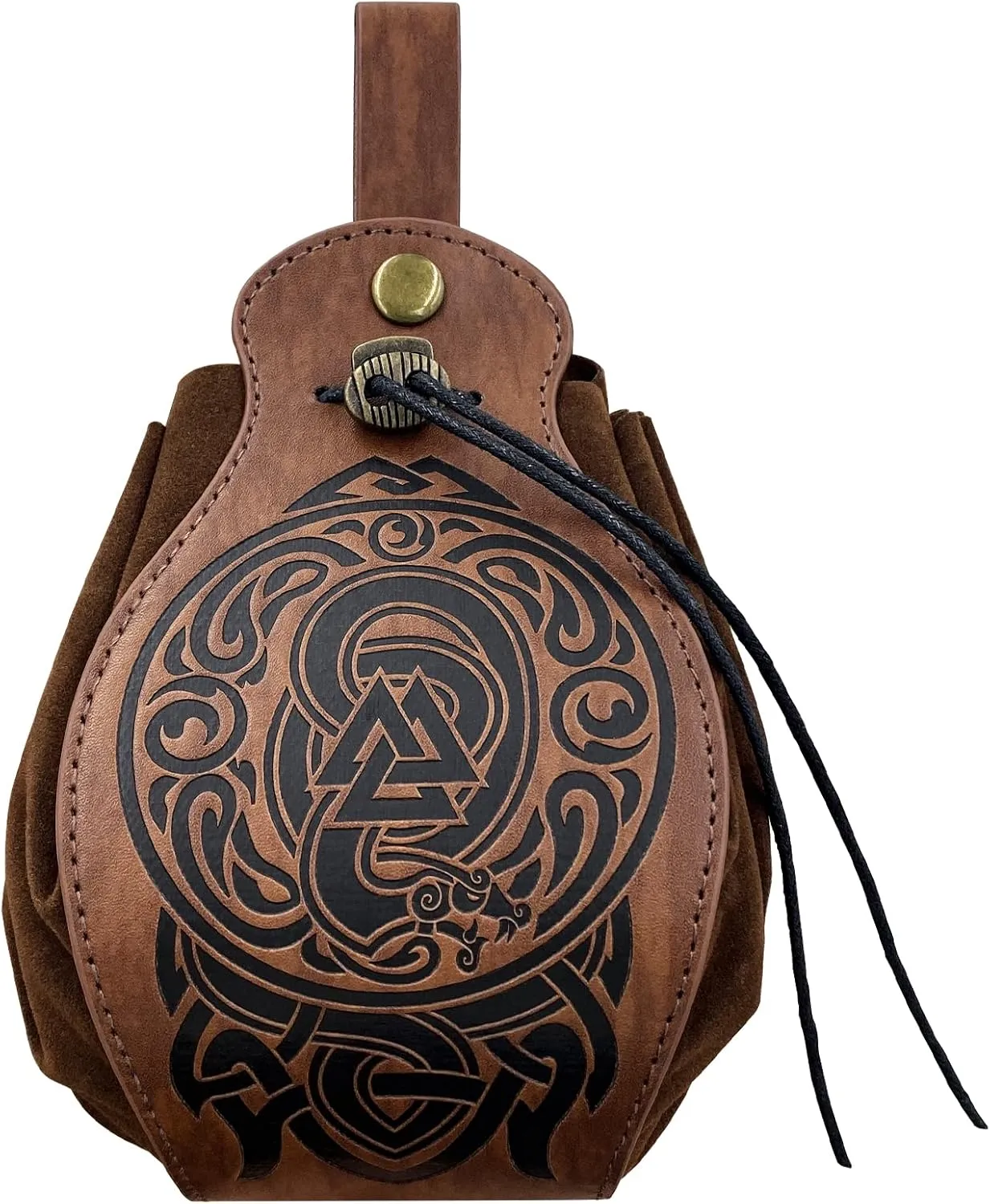 HiiFeuer Medieval Faux Leather Pouch, Portable Drawstring Purse, Vintage Belt Pouch Dice Bag For LARP Ren Faire