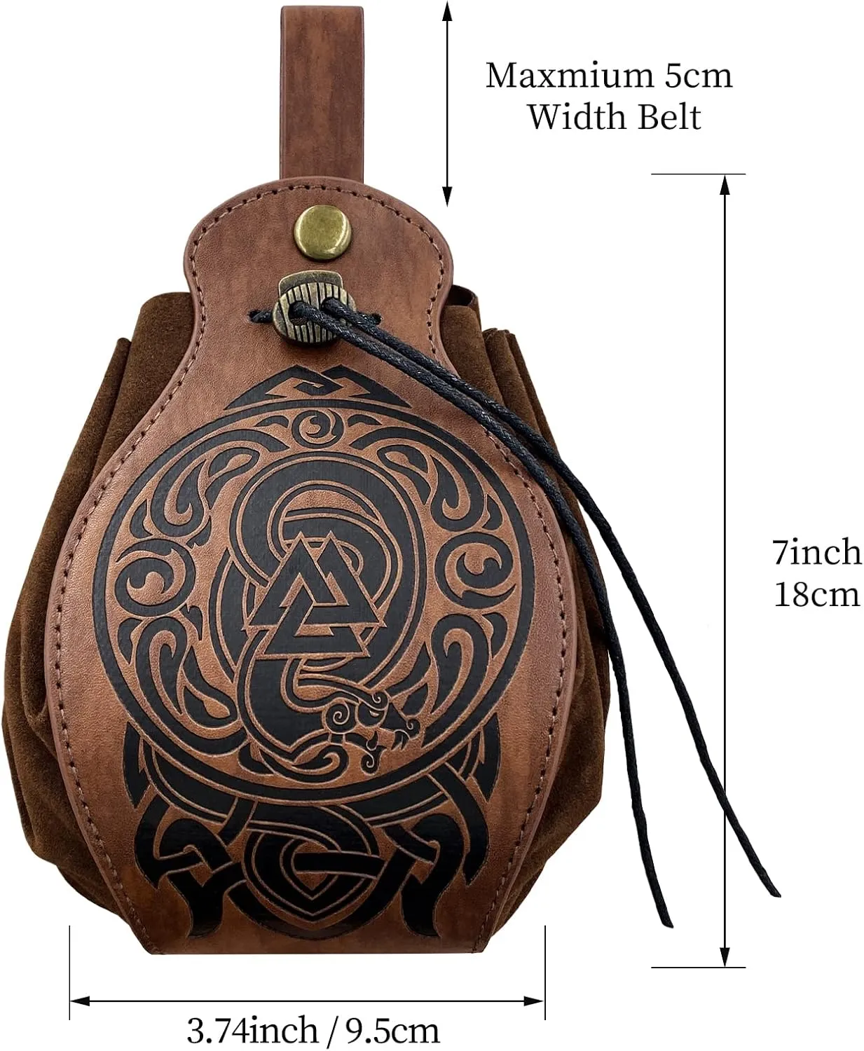 HiiFeuer Medieval Faux Leather Pouch, Portable Drawstring Purse, Vintage Belt Pouch Dice Bag For LARP Ren Faire
