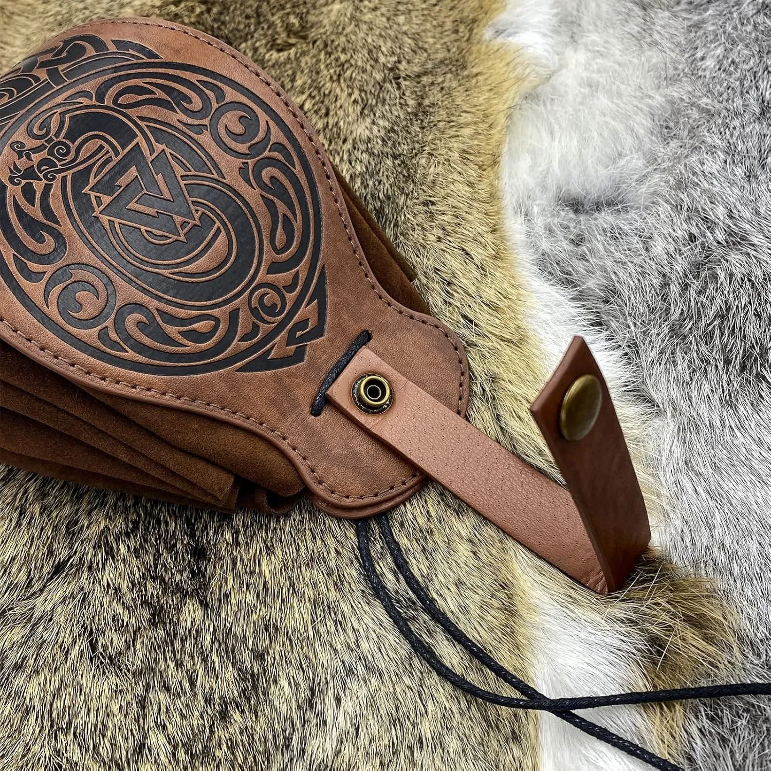 HiiFeuer Medieval Faux Leather Pouch, Portable Drawstring Purse, Vintage Belt Pouch Dice Bag For LARP Ren Faire