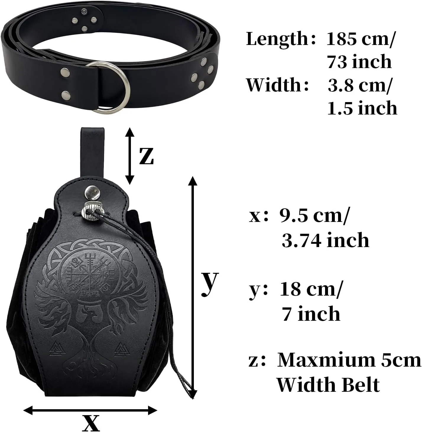 HiiFeuer Medieval O Ring Belt with Portable Drawstring Pouch, Retro Renaissance Faux Leather Belt and Purse Set for Ren Faire