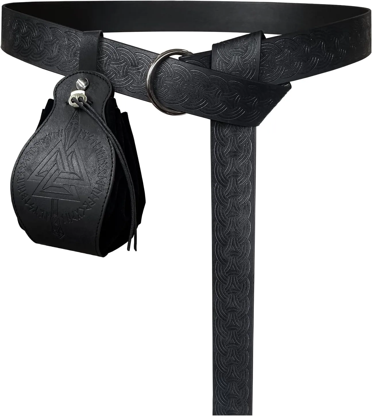 HiiFeuer Medieval O Ring Belt with Portable Drawstring Pouch, Retro Renaissance Faux Leather Belt and Purse Set for Ren Faire