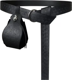 HiiFeuer Medieval O Ring Belt with Portable Drawstring Pouch, Retro Renaissance Faux Leather Belt and Purse Set for Ren Faire