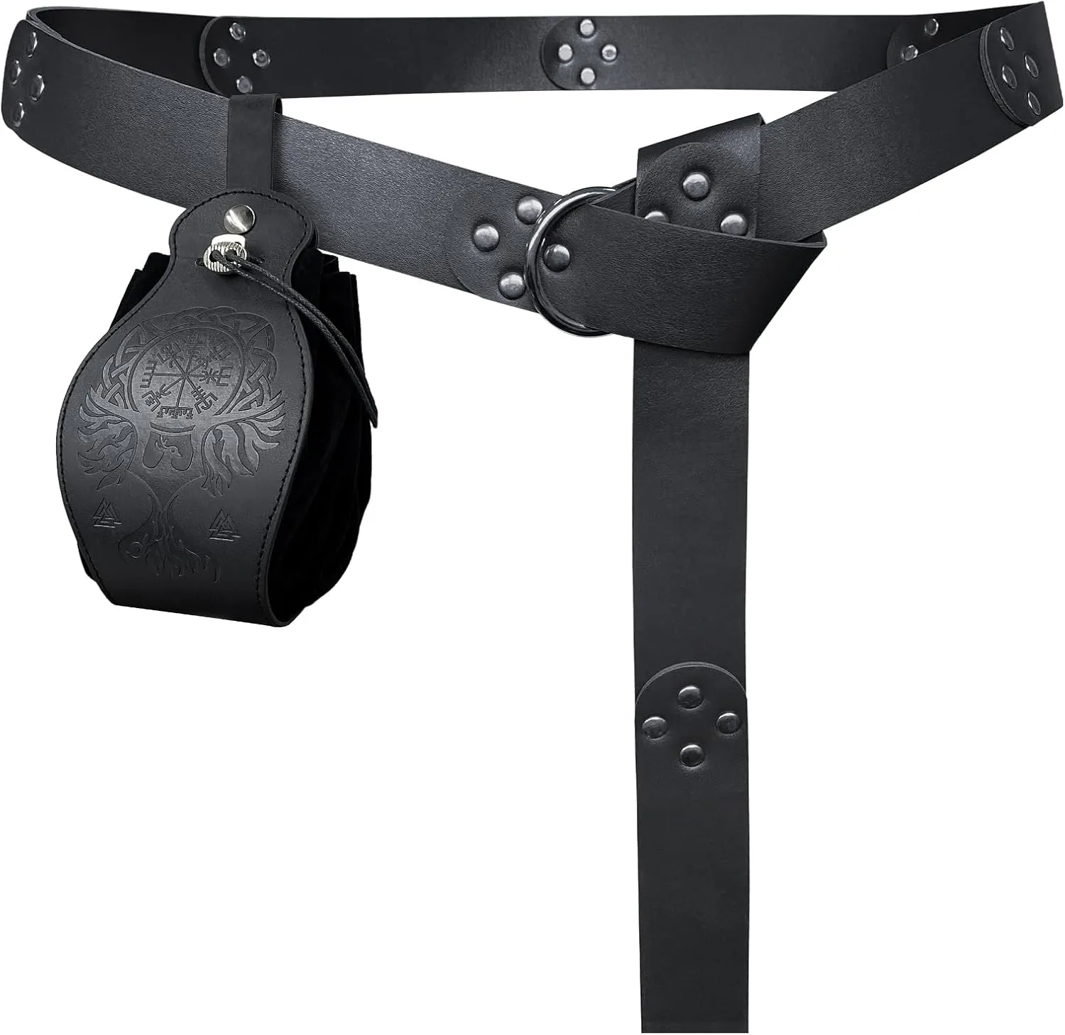 HiiFeuer Medieval O Ring Belt with Portable Drawstring Pouch, Retro Renaissance Faux Leather Belt and Purse Set for Ren Faire