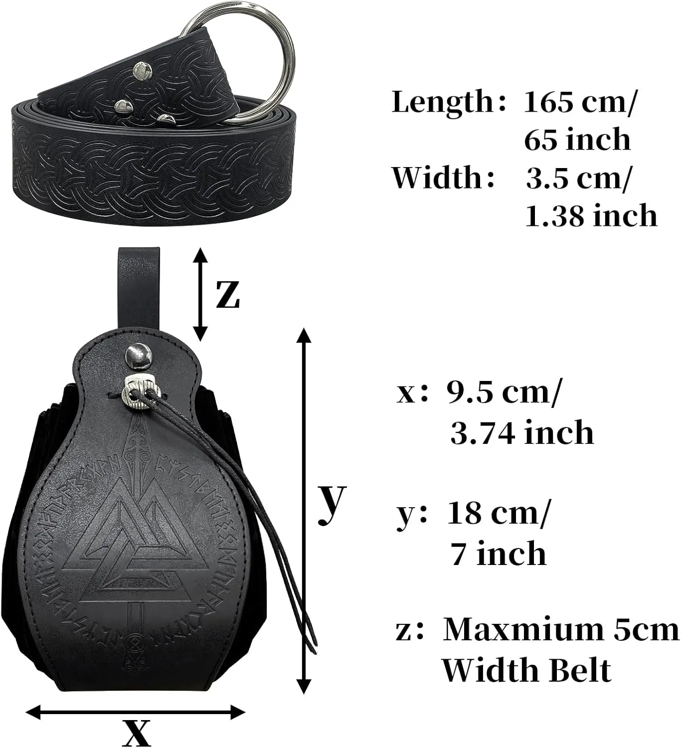 HiiFeuer Medieval O Ring Belt with Portable Drawstring Pouch, Retro Renaissance Faux Leather Belt and Purse Set for Ren Faire
