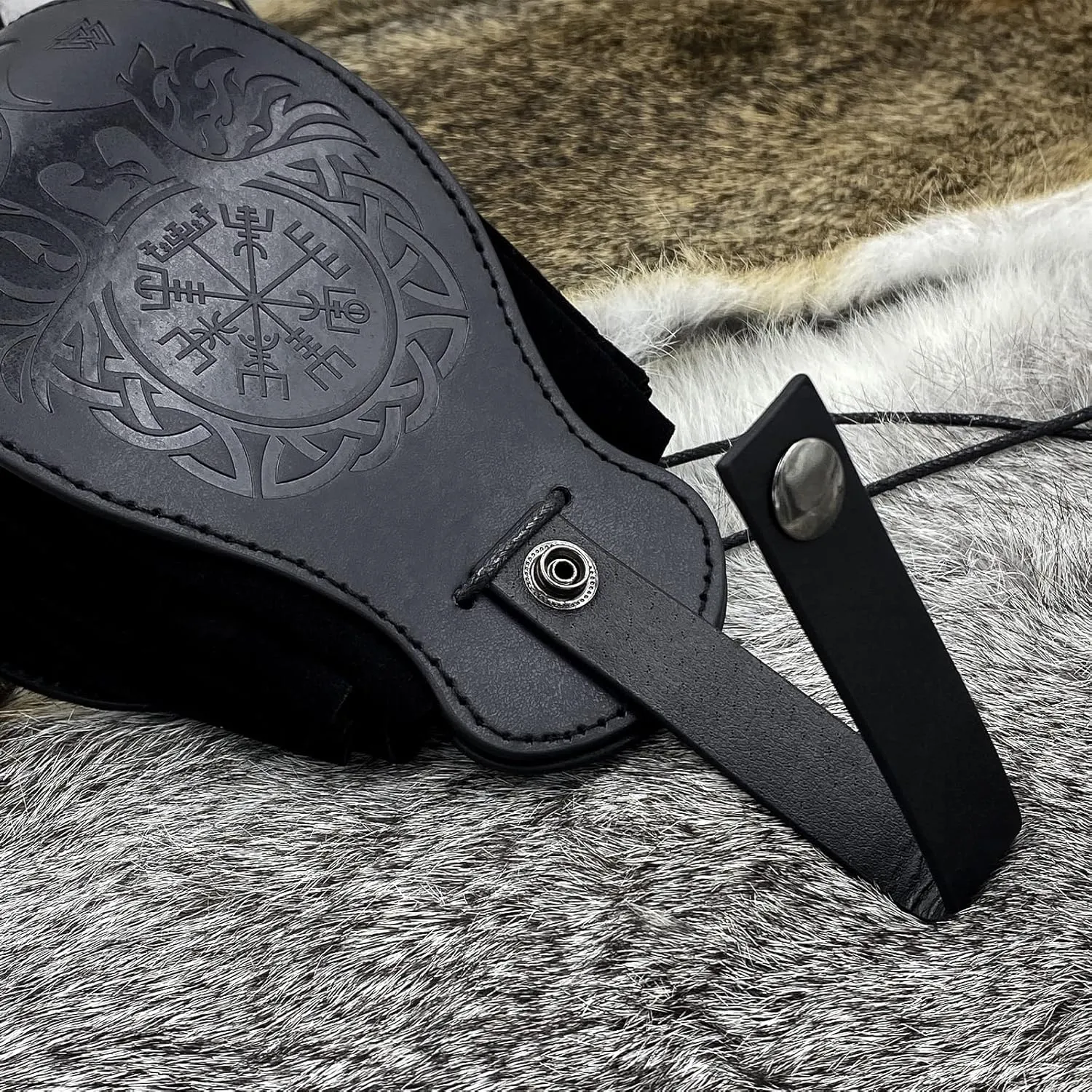 HiiFeuer Medieval O Ring Belt with Portable Drawstring Pouch, Retro Renaissance Faux Leather Belt and Purse Set for Ren Faire