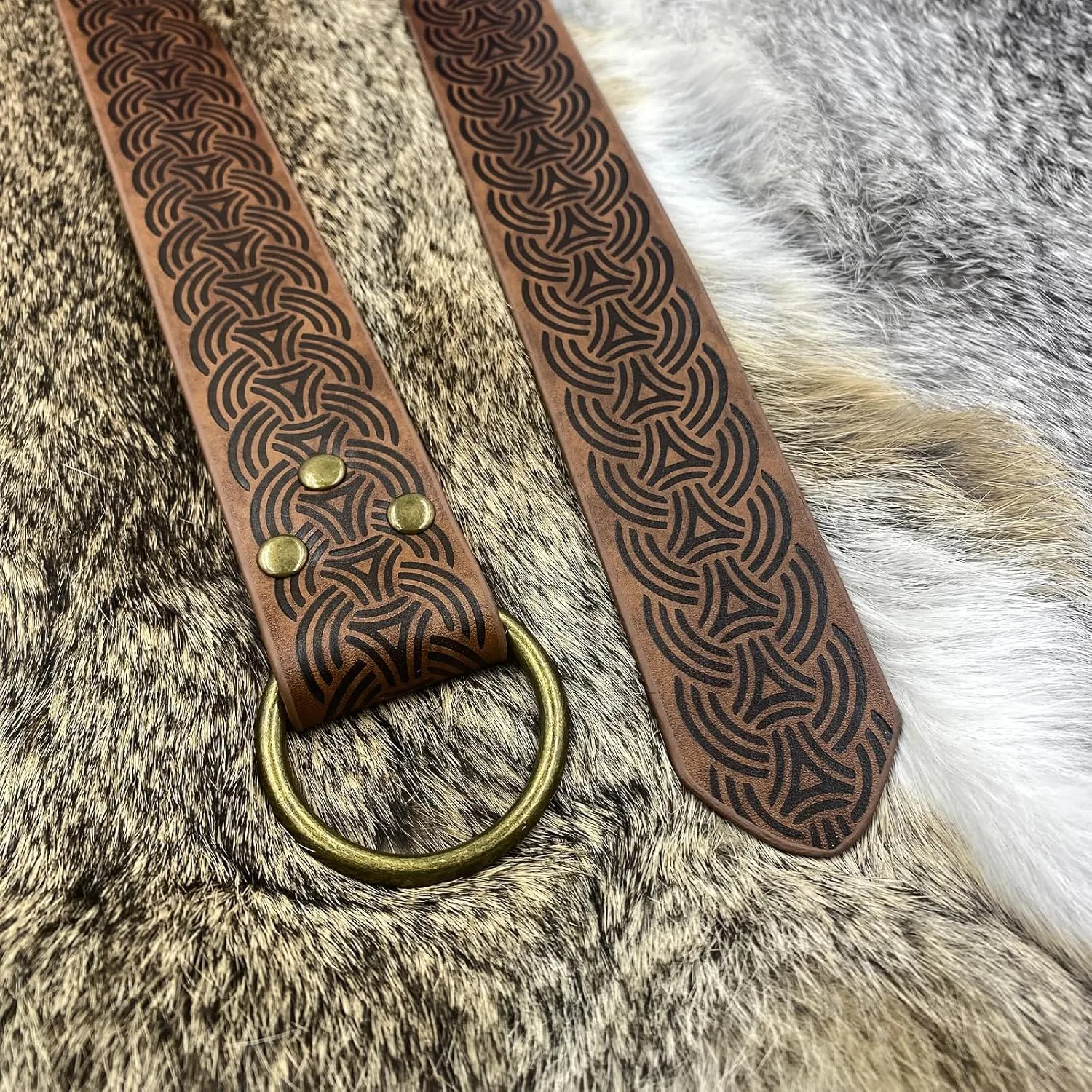 HiiFeuer Medieval O Ring Belt with Portable Drawstring Pouch, Retro Renaissance Faux Leather Belt and Purse Set for Ren Faire