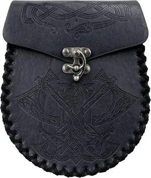 HiiFeuer Nordic Embossed Belt Bag, Retro Medieval Faux Leather Side Pocket, Portable Vintage Waist Bag for LARP Ren Faire