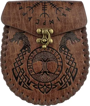 HiiFeuer Nordic Embossed Belt Bag, Retro Medieval Faux Leather Side Pocket, Portable Vintage Waist Bag for LARP Ren Faire