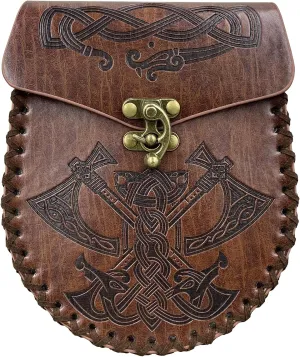 HiiFeuer Nordic Embossed Belt Bag, Retro Medieval Faux Leather Side Pocket, Portable Vintage Waist Bag for LARP Ren Faire