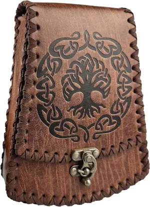HiiFeuer Nordic Embossed Faux Leather Belt Bag, Medieval Retro Waist Bag, Vintage Portable Buckle Belt Pouch for Ren Faire (Brown B)