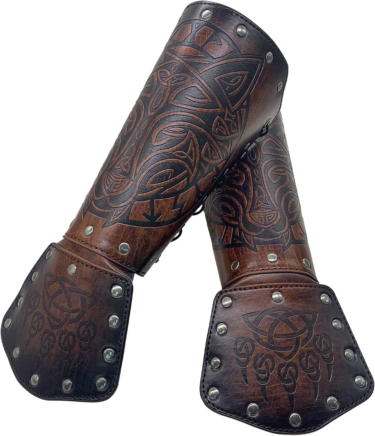 HiiFeuer Viking Fenrir Gauntlet, Medieval Faux Leather Arm Armor Knight Bracer, LARP Halloween Costume