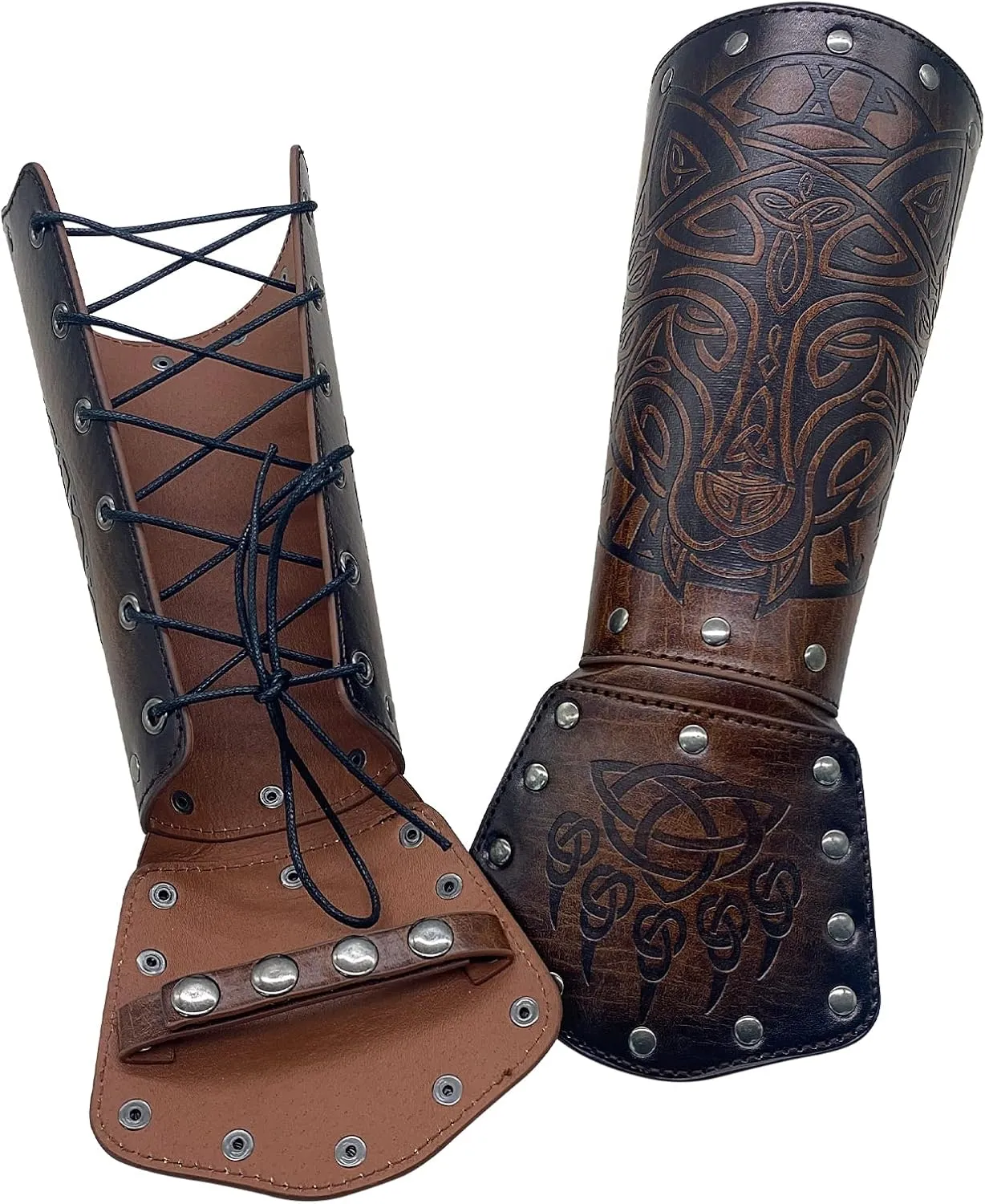 HiiFeuer Viking Fenrir Gauntlet, Medieval Faux Leather Arm Armor Knight Bracer, LARP Halloween Costume