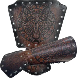 HiiFeuer Viking Fenrir Gauntlet, Medieval Faux Leather Arm Armor Knight Bracer, LARP Halloween Costume