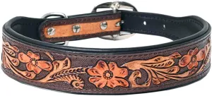 HILASON Floral Hand Tooled Strong Genuine Leather Dog Collar Brown Large