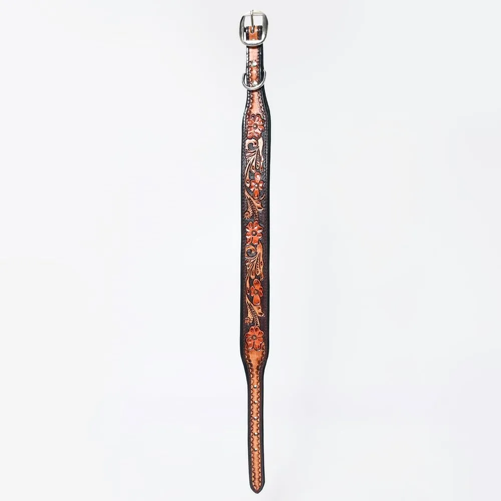 HILASON Floral Hand Tooled Strong Genuine Leather Dog Collar Brown Large
