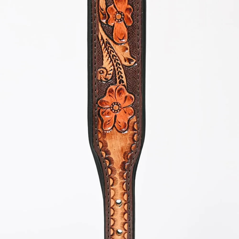 HILASON Floral Hand Tooled Strong Genuine Leather Dog Collar Brown Large