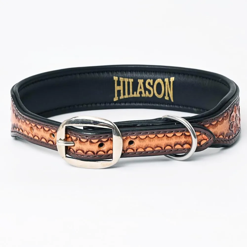 HILASON Floral Hand Tooled Strong Genuine Leather Dog Collar Brown Large