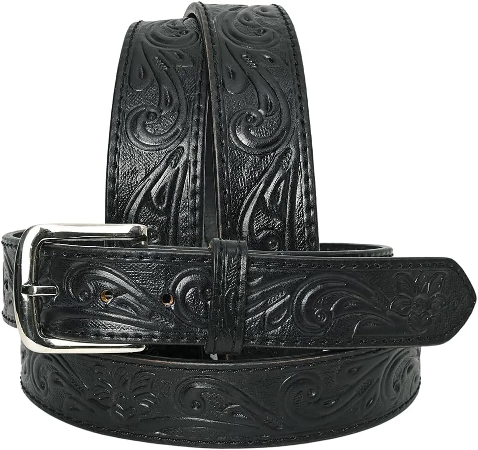 HILASON Western Genuine Leather Belt for Men Women Cowboy Cowgirl Handmade Unisex Full Grain Heavy Duty Floral Tooled Belt