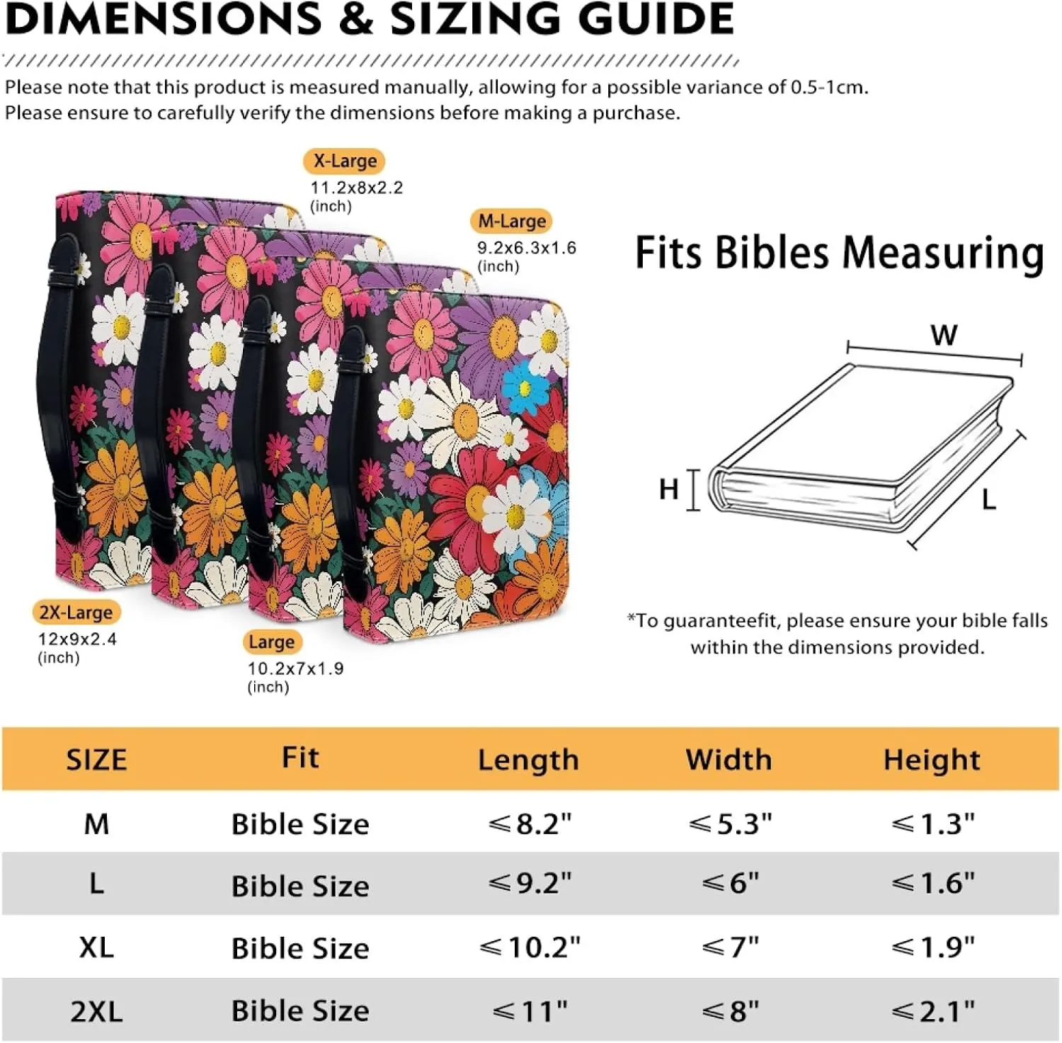 Hippie Floral PU Bible Cover Vintage Bohemian Bible Case for Women with Zipper, 6x9 Lightweight Church Bag