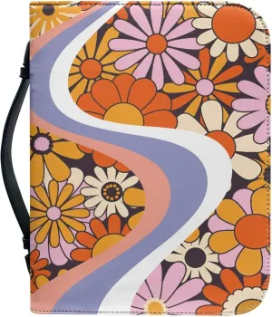 Hippie Floral PU Bible Cover Vintage Boho Leather Bible Case for Women, Church Bag for Scripture Study