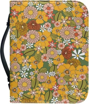 Hippie Floral PU Bible Cover Vintage Boho Leather Bible Case for Women, Church Bag for Scripture Study