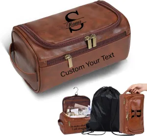 HJX Personalized Toiletry Bag for Men Engraved Name Initials Leather Travel Bags,Custom Valentine's Day Dopp Kit Bag Gift for Boyfriend Husband Dad