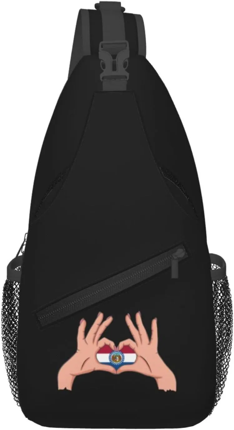 Holding A Heart Flag Of Missouri Crossbody Bags For Women Men Chest Backpack Gym Shoulder Bag Travel Outdoor Sports Casual Crossbody Bags