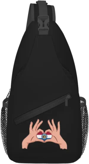 Holding A Heart Flag Of Missouri Crossbody Bags For Women Men Chest Backpack Gym Shoulder Bag Travel Outdoor Sports Casual Crossbody Bags