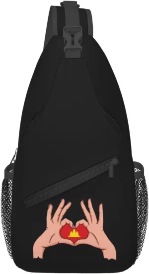 Holding Love In Your Hands Flag Of Democratic Kampuchea Crossbody Bags For Women Men Chest Backpack Gym Shoulder Bag Travel Outdoor Sports Casual Crossbody Bags