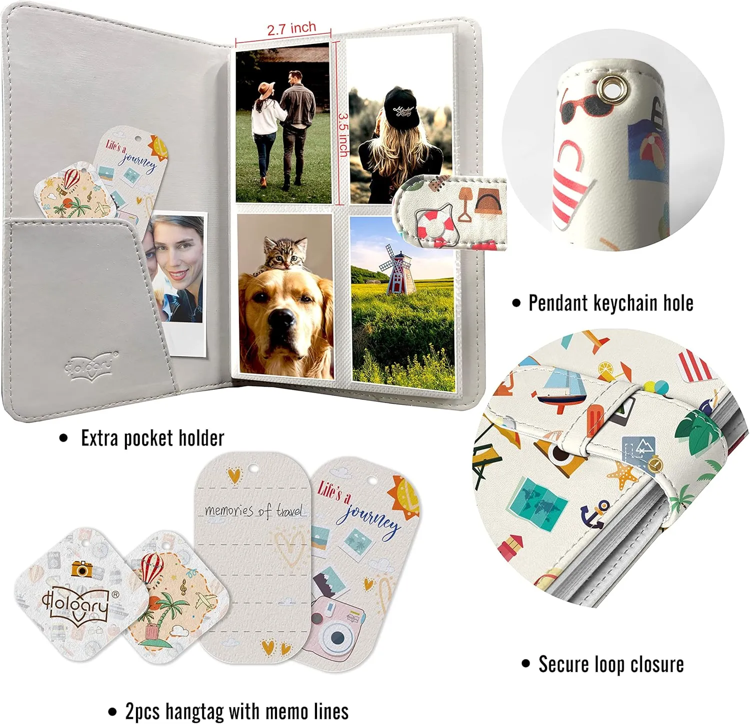 Holoary Wallet Photo Album for 128 Pockets, Fujifilm Instax Mini Album 2x3" Photos, Instax Album, Polaroid Snap (Camping)
