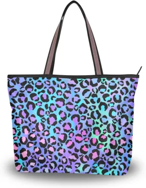 Holographic Leopard Print Fashion Shoulder Bags Tote Bags Handbags For Women, L