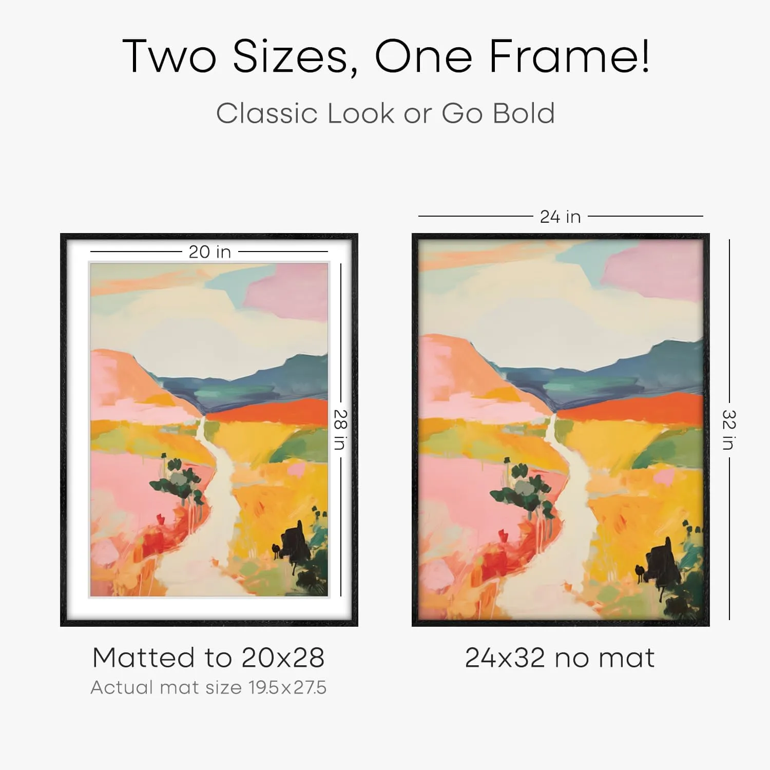 Homeforia Black Wood Frame 24x32, High End Oak 24x32 Large Wooden Poster Frames with Mat 20x28 inch Photo, 24 x 32 Picture Frame Matted to 20 x 28, 32x24 Thin Frame, Tempered Glass, Wall Kit, Set of 1