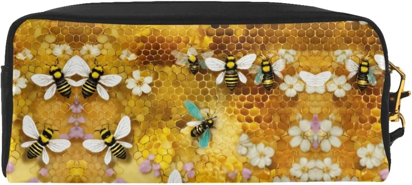 Honey Bees Print Portable Makeup Bag,Travel-Friendly Design,Versatile Mini Makeup Pouchtion