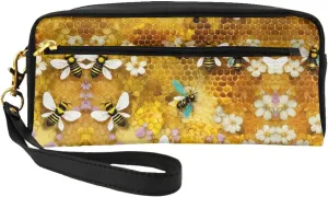 Honey Bees Print Portable Makeup Bag,Travel-Friendly Design,Versatile Mini Makeup Pouchtion